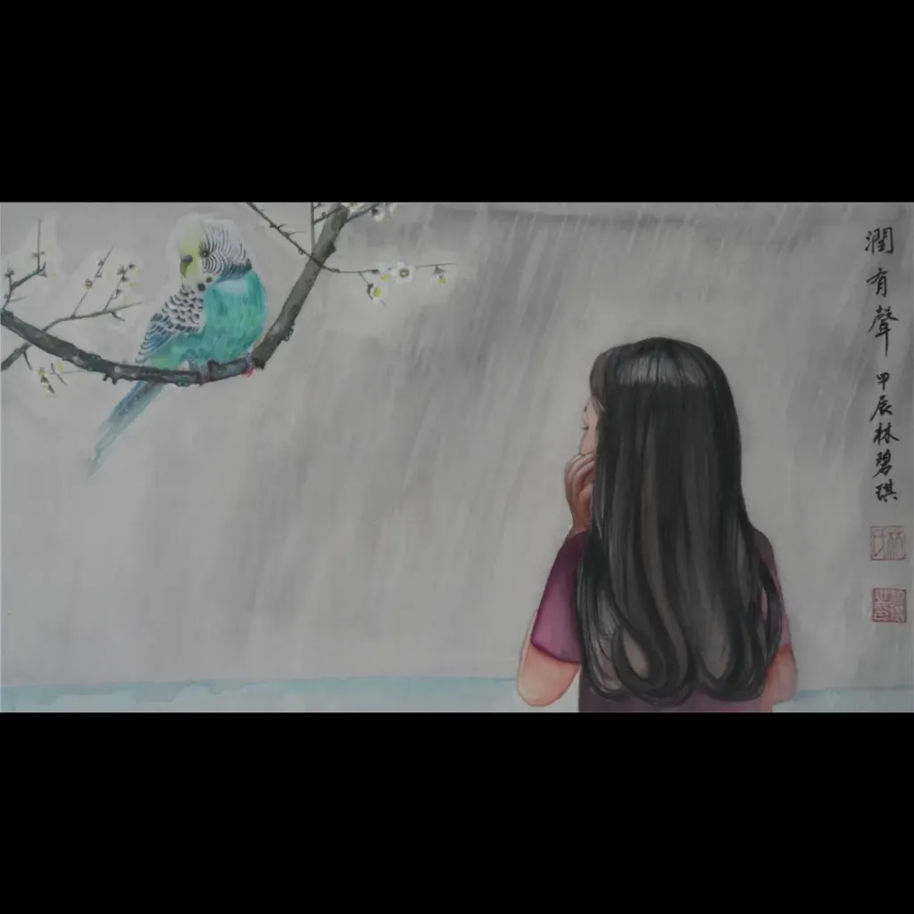 Chatting happily with a parrot